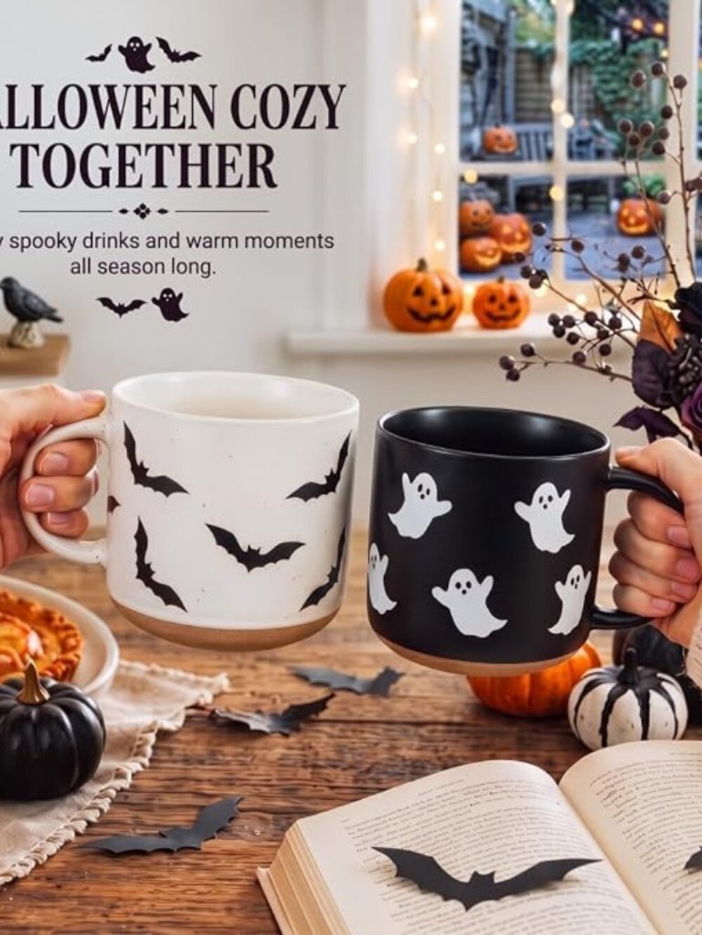Bokon 2 Pcs Halloween Ghost Coffee Mugs 14 oz Ghost Ceramic Espresso Mugs